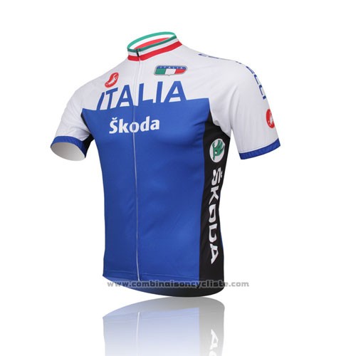 2014 Maillot Cyclisme Italie Blanc et Bleu Manches Courtes et Cuissard
